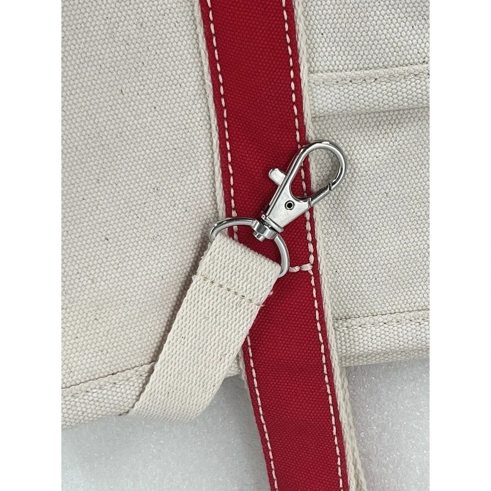Lands End Open Top Med Natural Canvas Tote Red Trim EUC